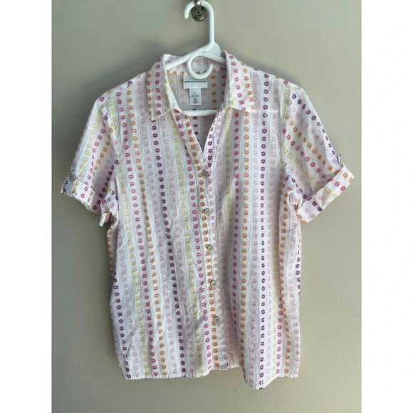 Alfred Dunner Clip Dot Short Sleeve Button Down Shirt Women's Size Small - Picture 3 of 10